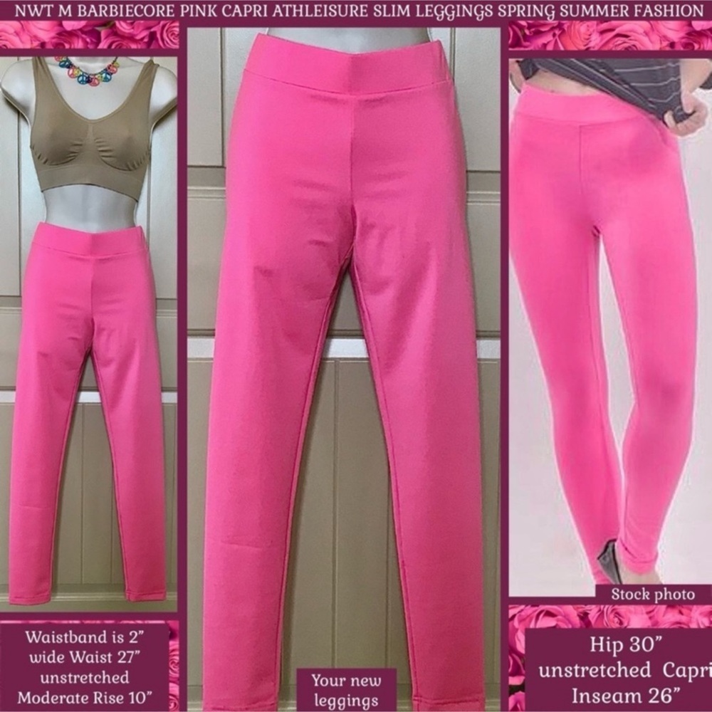 NWT M HOT PINK CAPRI ATHLEISURE SLIM LEGGINGS ~ BLUBERRY DENIM